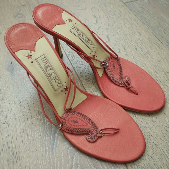 Jimmy Choo Dark Burnt Orange Leather Paisley Detail Thong...